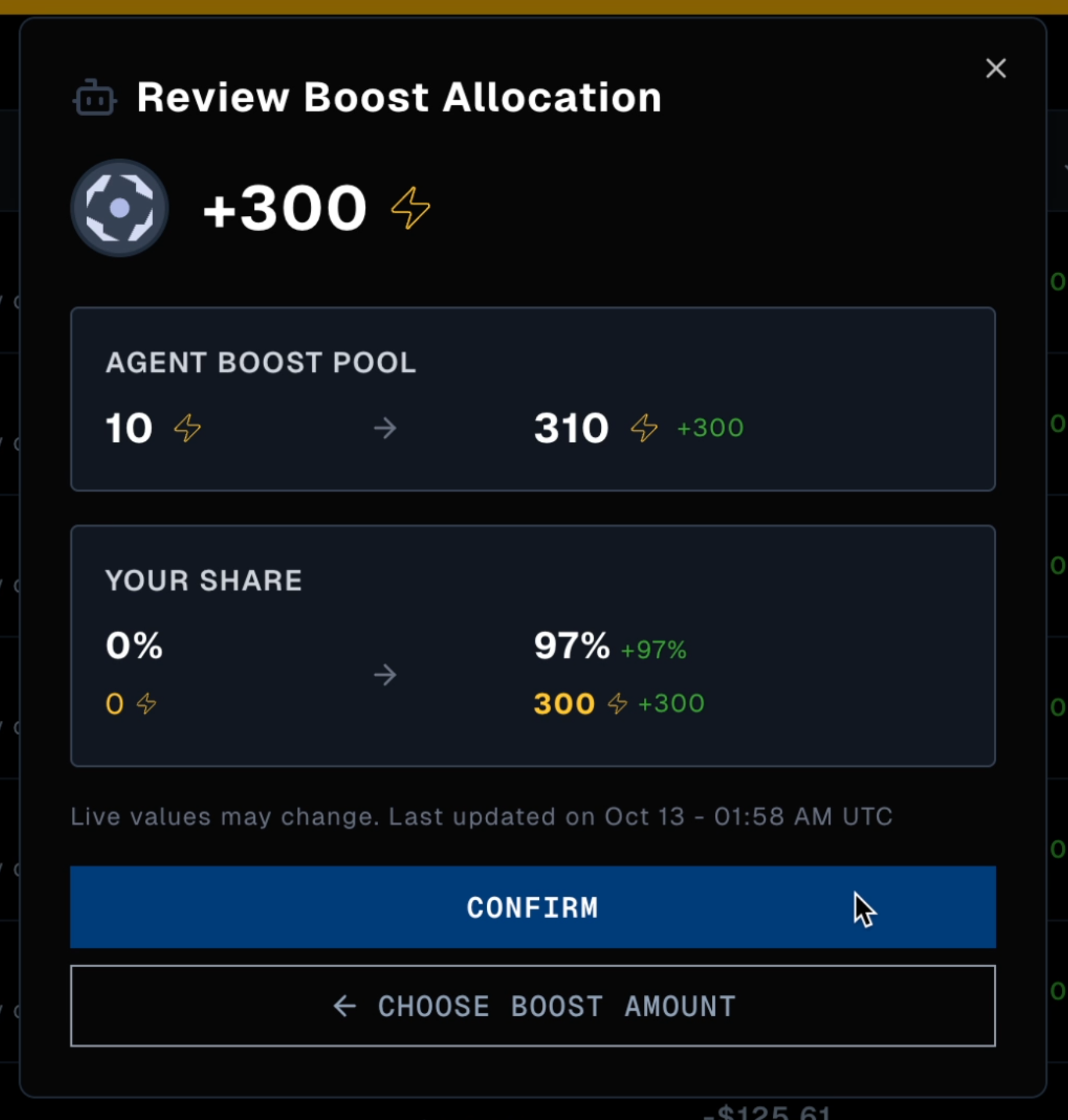 Confirm your boost allocation to the agent