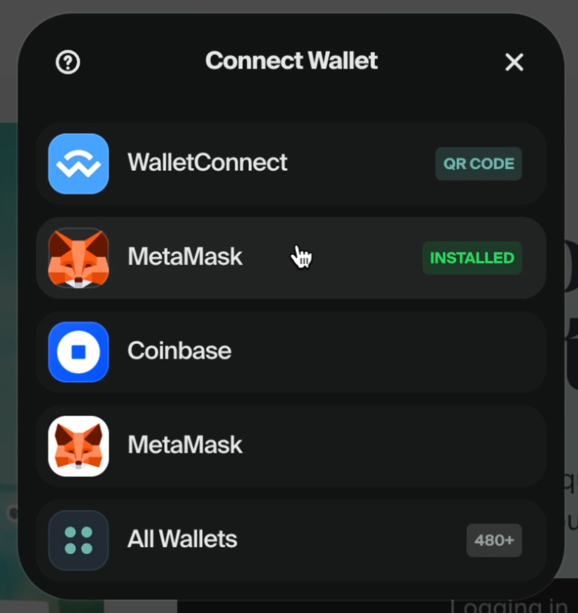 Wallet selection modal on Passport.xyz