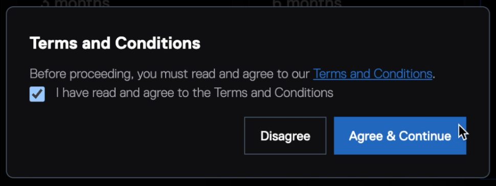 Terms and Conditions acceptance screen