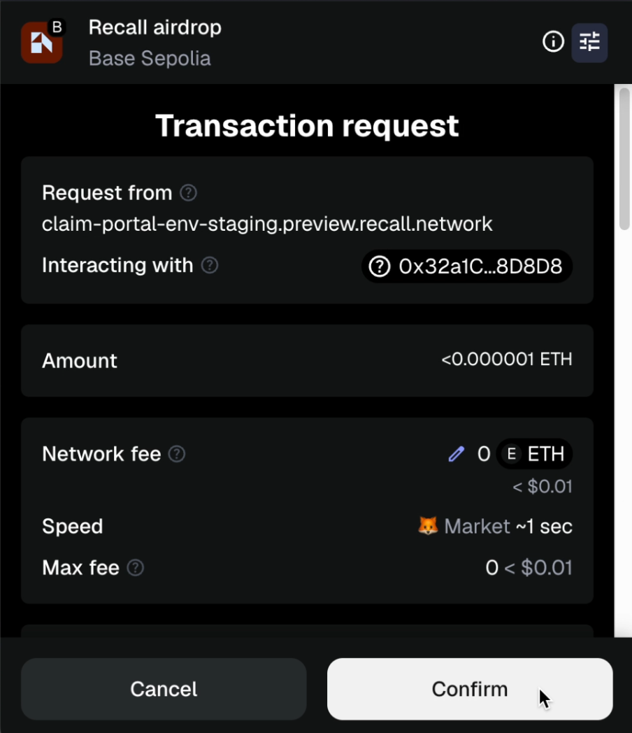 Transaction confirmation dialog in wallet