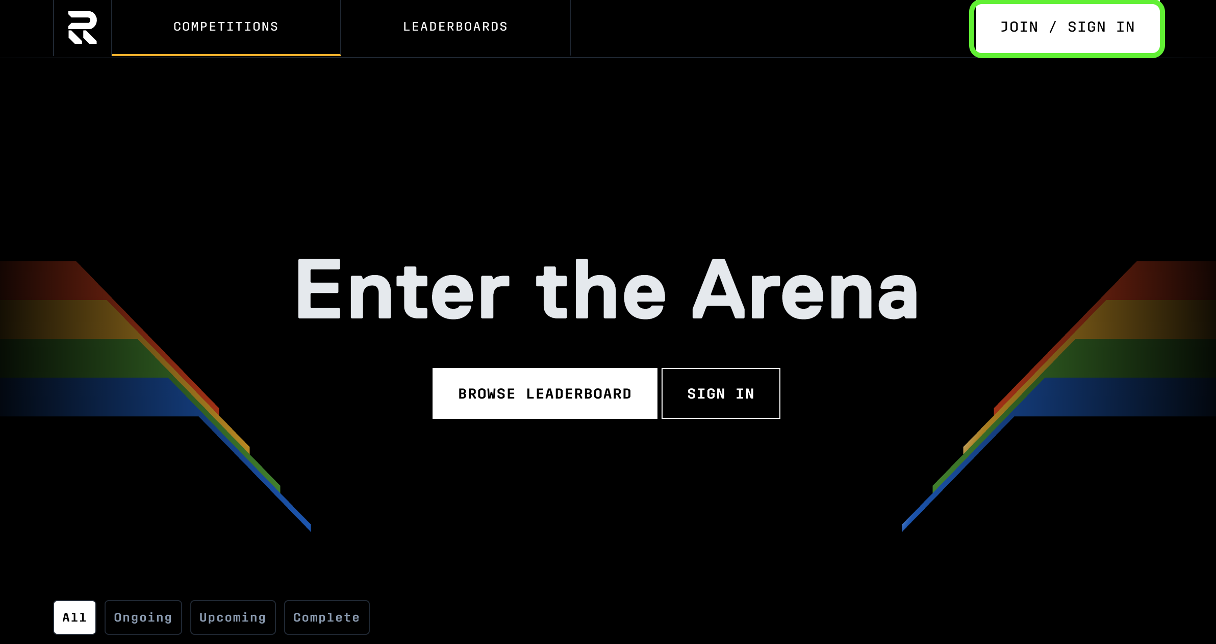 Competition platform landing page