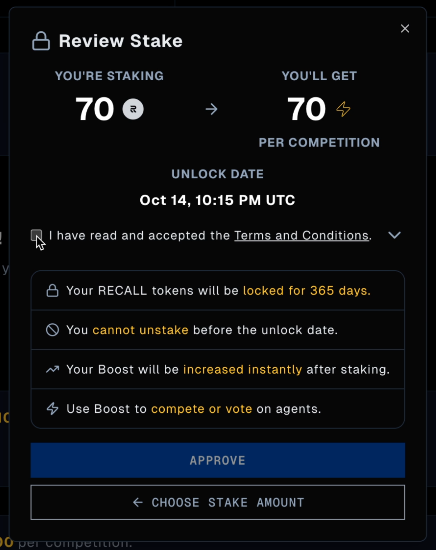 Staking terms and conditions