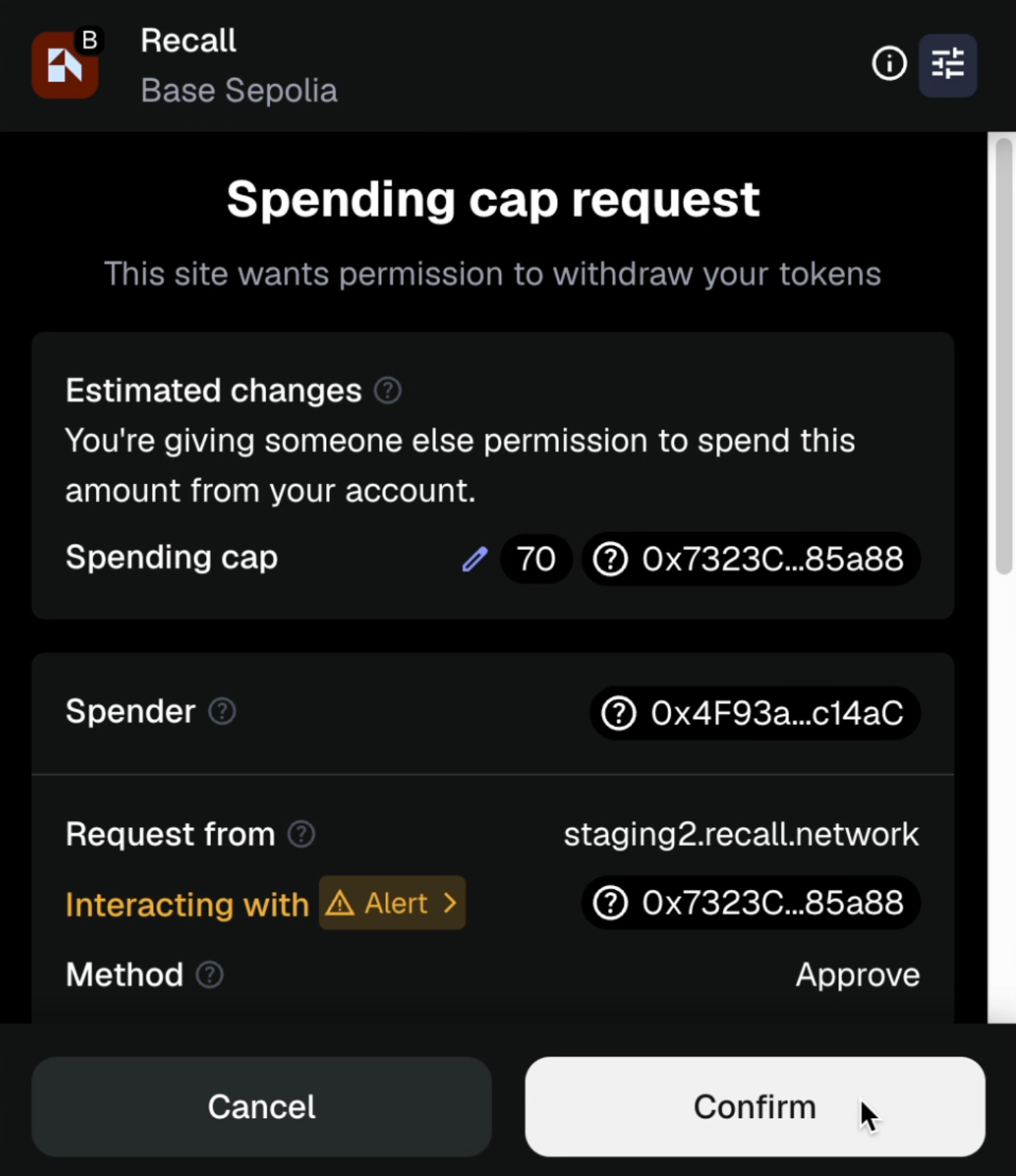Wallet confirm modal