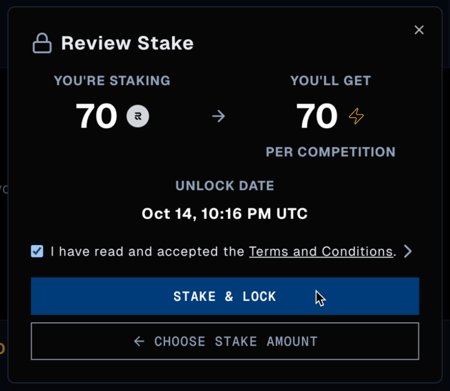 Staking review screen