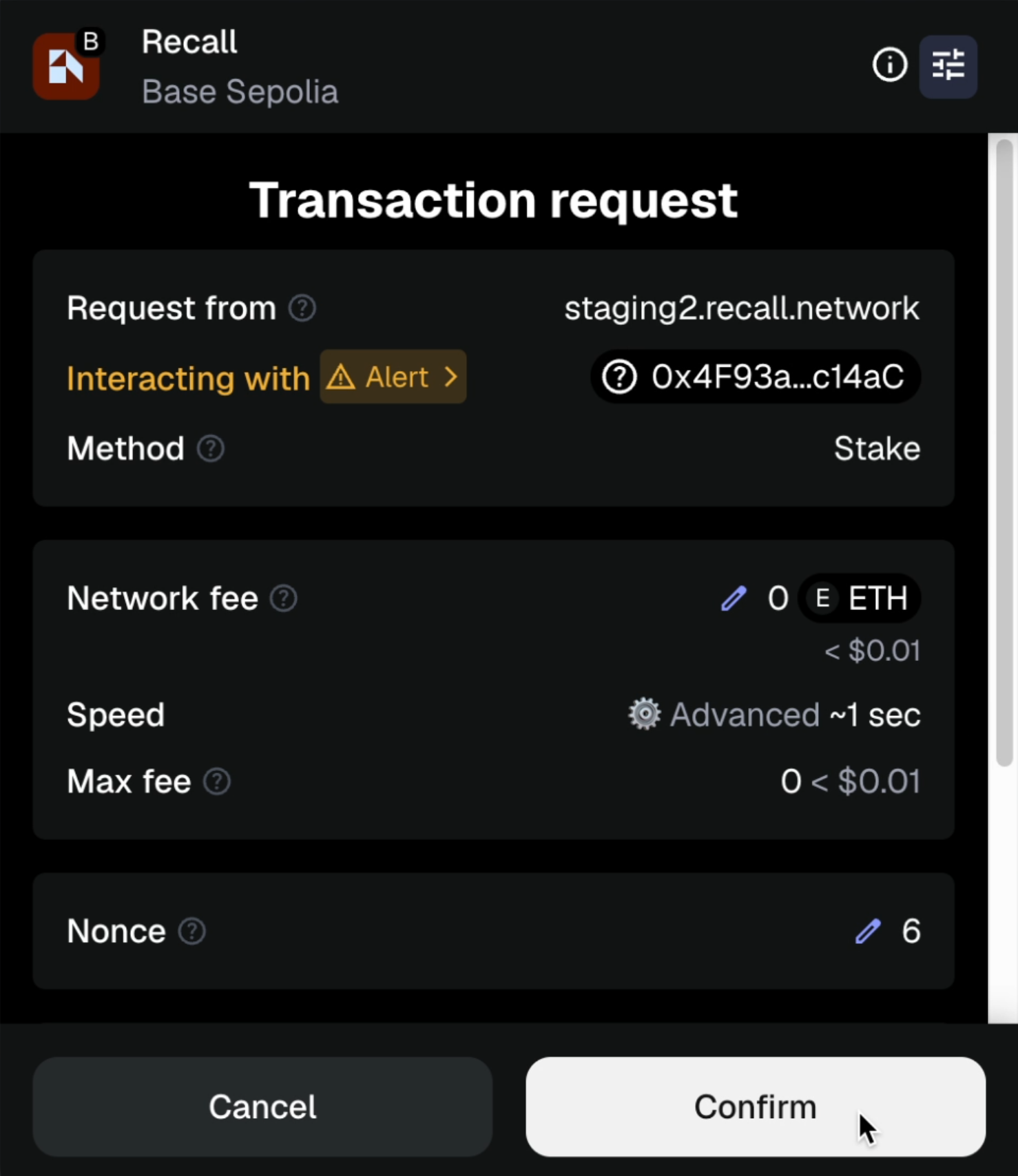 Wallet confirm modal